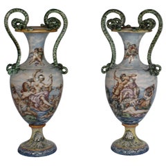 Italian Faience Hand-Painted Urns