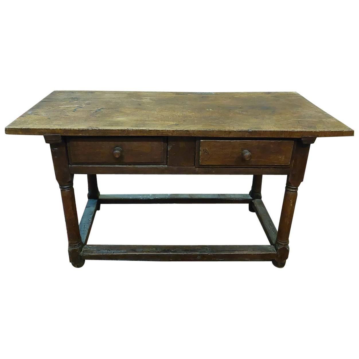 Antique Chestnut Table with Drawers, 17th Century Italy For Sale