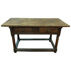 Antique Chestnut Table with Drawers, 17th Century Italy