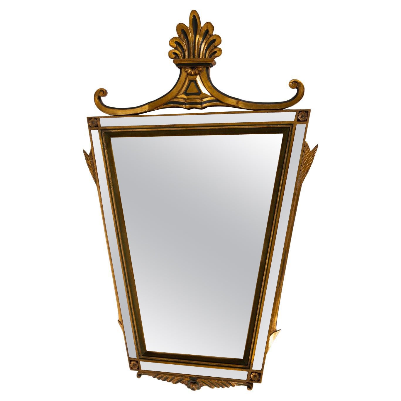 Large French Trapezoidal Art Deco Wall Mirror in the Style of André Arbus