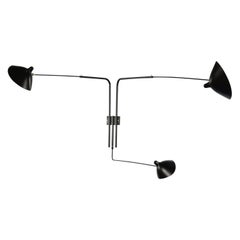Serge Mouille Black Three Rotating Straight Arms Wall Lamp, Re-Edition