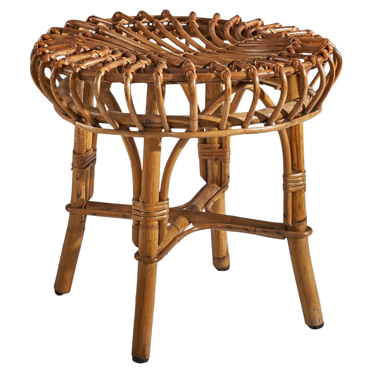 Tabouret de designer italien, rotin, Italie, années 1950