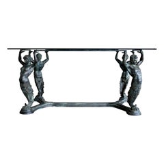 Italian Bronze Neoclassical Style Caryatid & Atlas Dining or Work Table