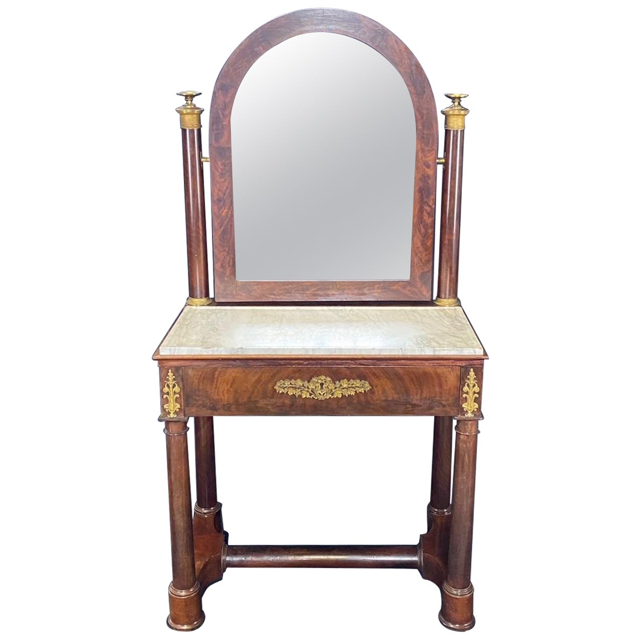 Elegant French 19th Century Empire Vanity with Original Marble Top