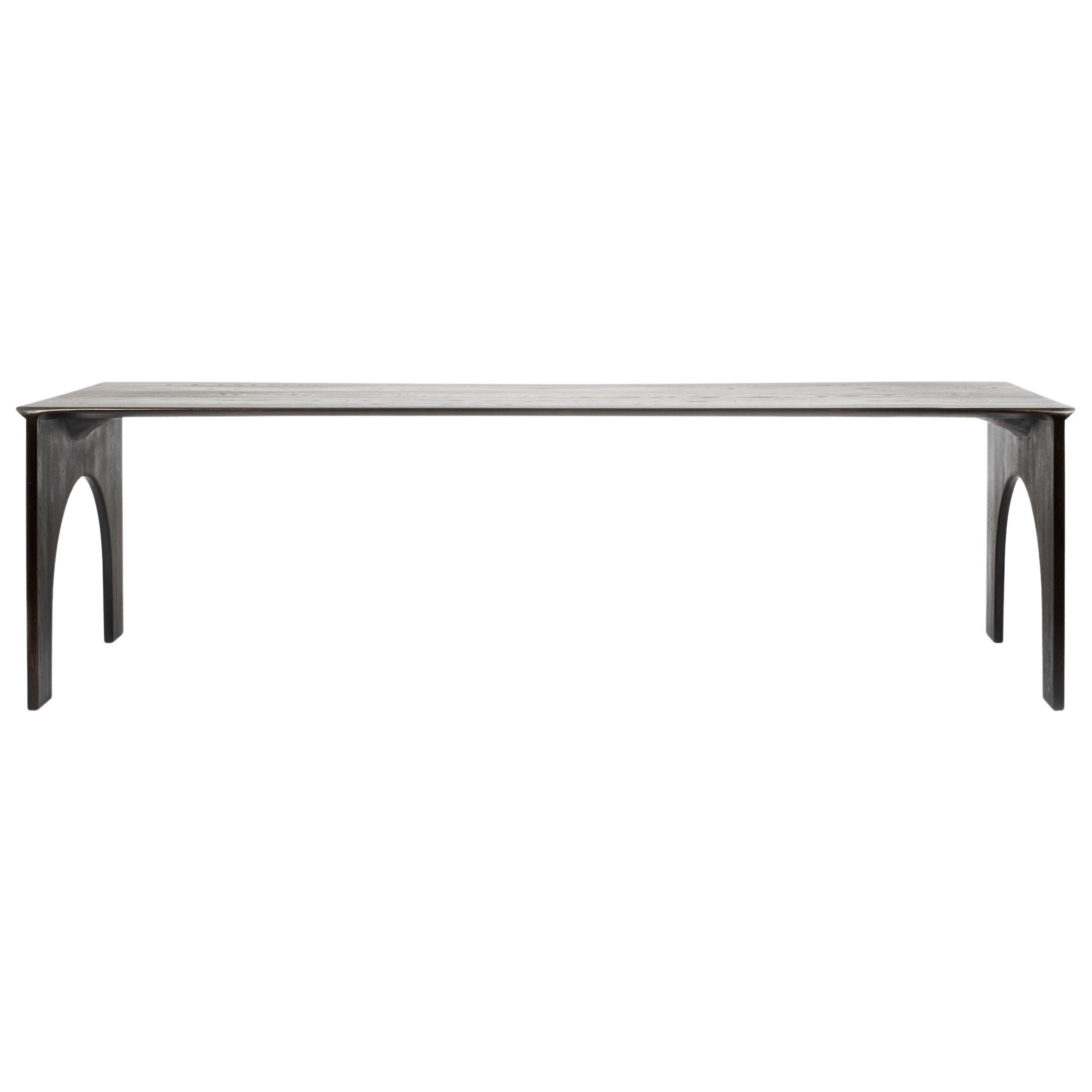 Contemporary Burned Solid Oak Kuro Dining Table Narrow, by Lukas Cober For Sale