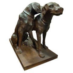 Sculpture of a Couple of Dogs in Cast Iro, Single Base, Garden Element Decor
