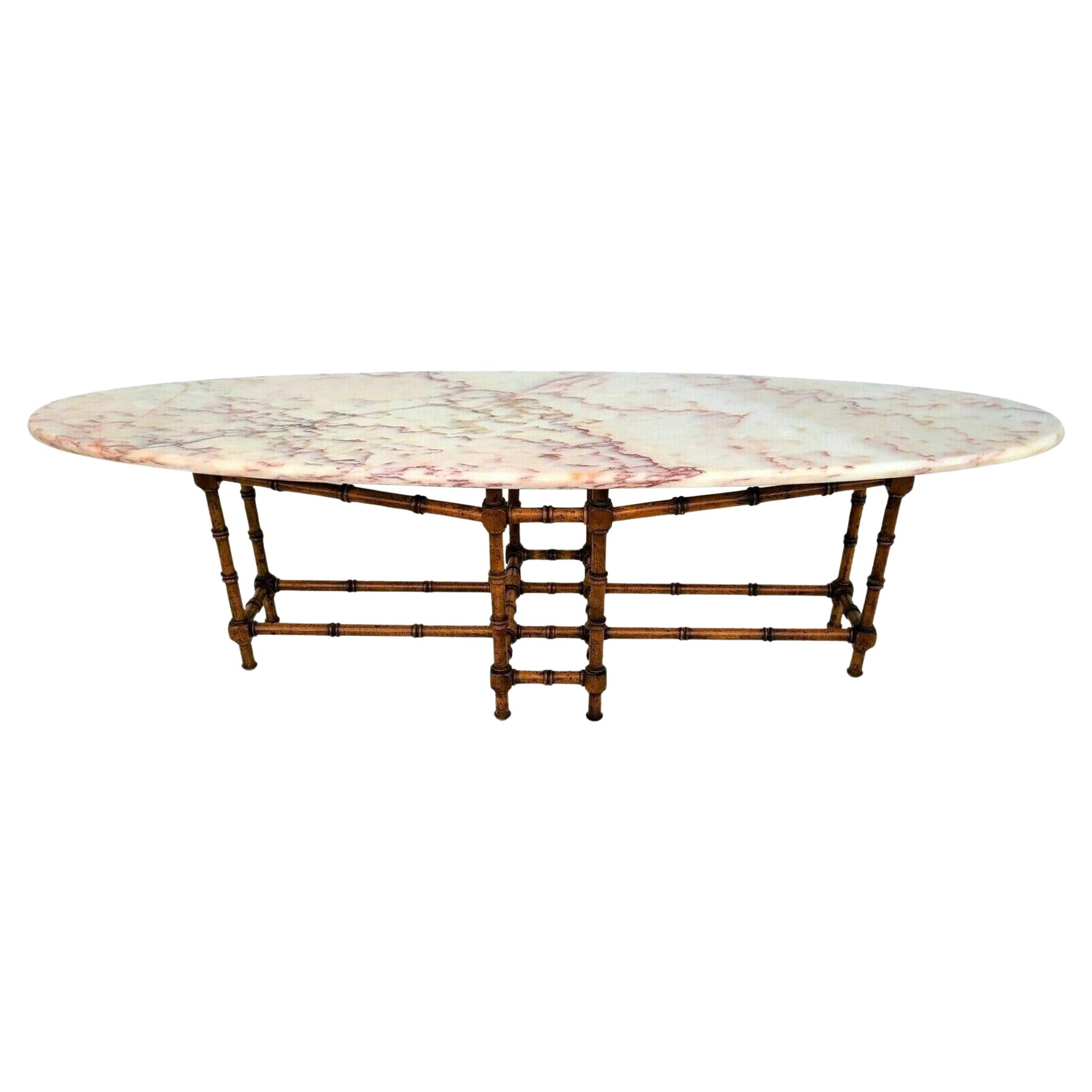 Vintage Surfboard Italian Marble Top Faux Bamboo Coffee Table For Sale