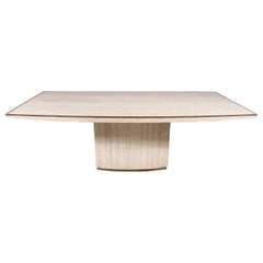 Willy Rizzo Cream Travertine Pedestal Dining Table, France, 1970