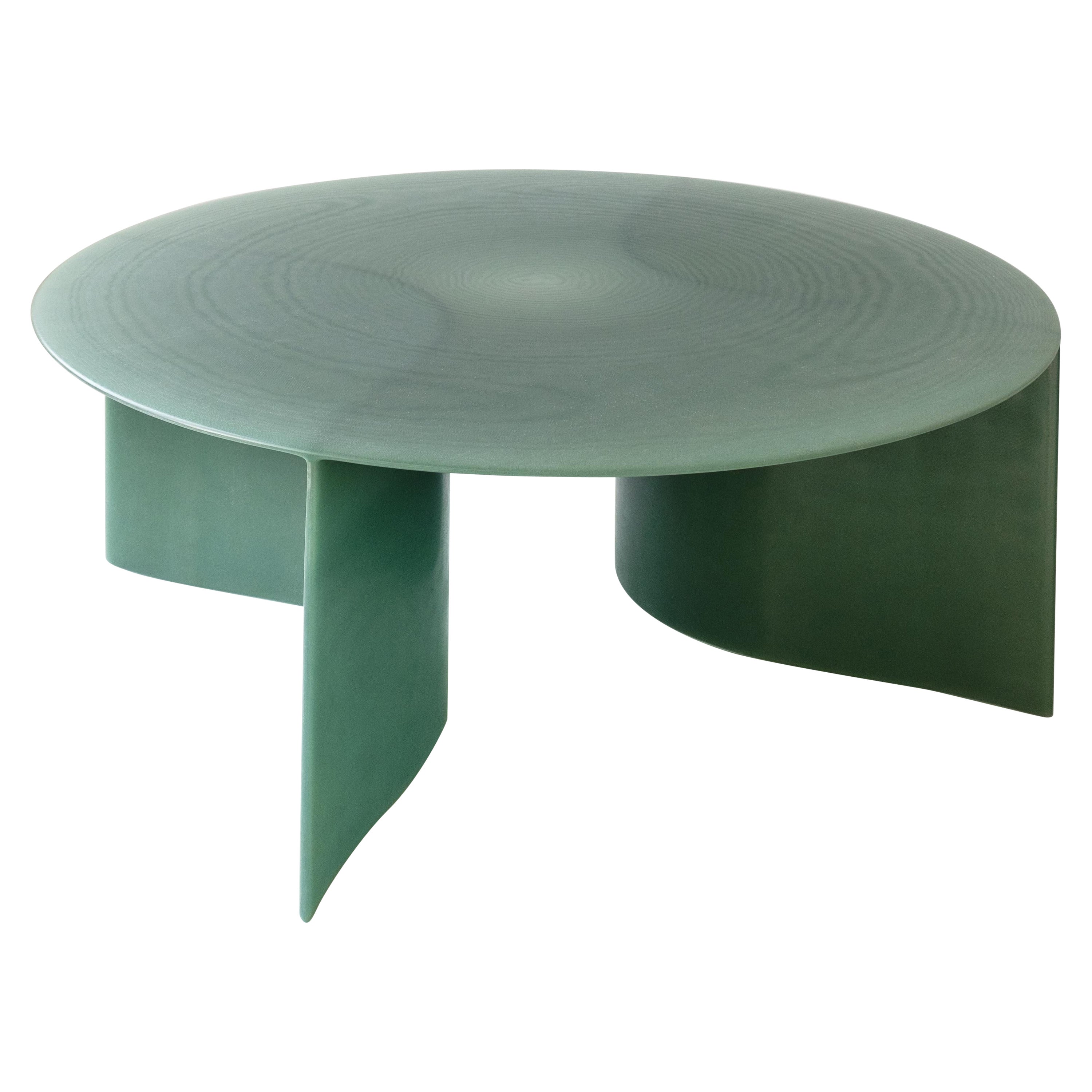 Table basse ronde contemporaine en fibre de verre verte, New Wave, 100 cm, de Lukas Cober