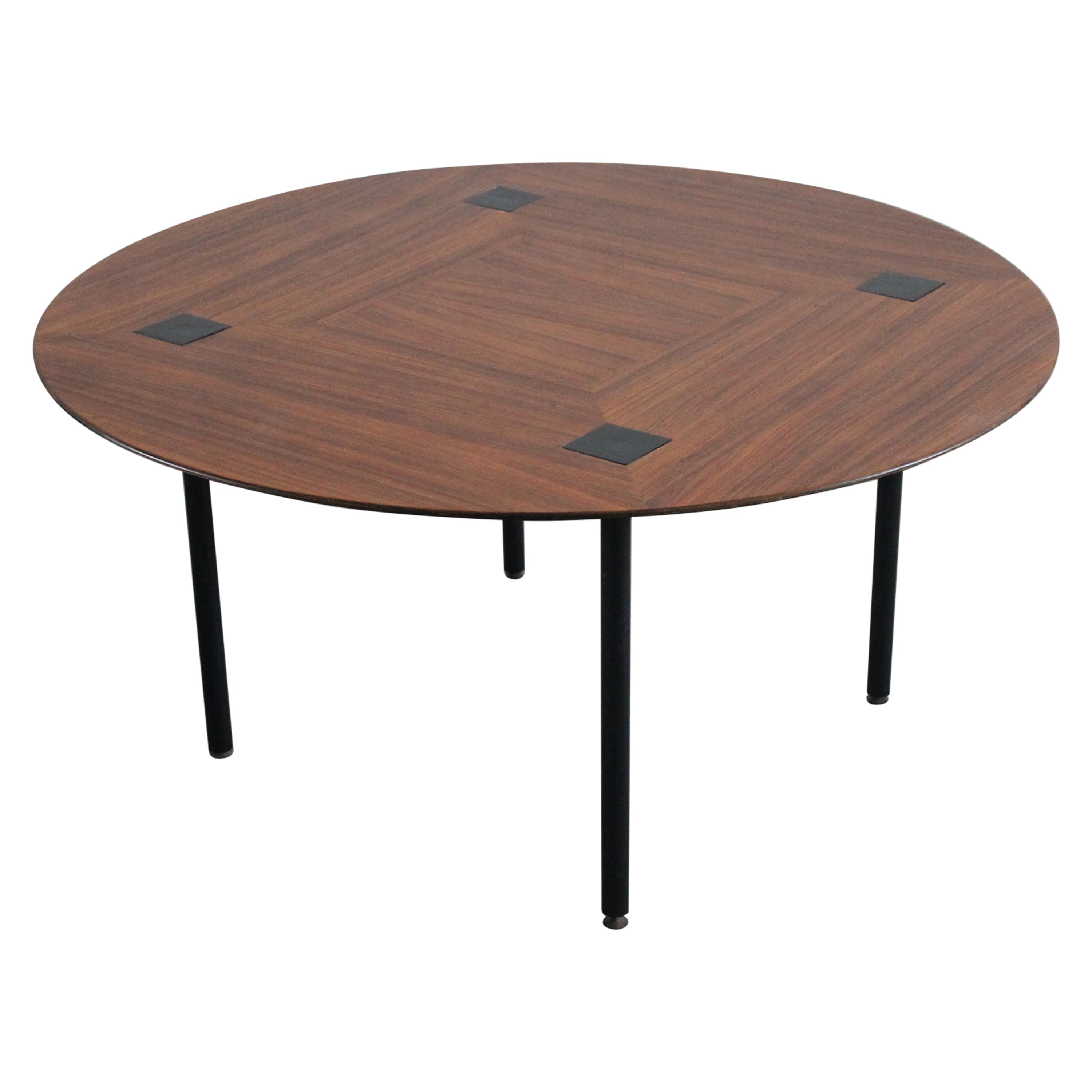 Ettore Sottsass T72 Round Table in Wood and Brass by Poltronova 1950s For Sale