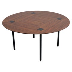 Vintage Ettore Sottsass Round Dining Table in Wood and Metal by Poltronova Italy 1950s