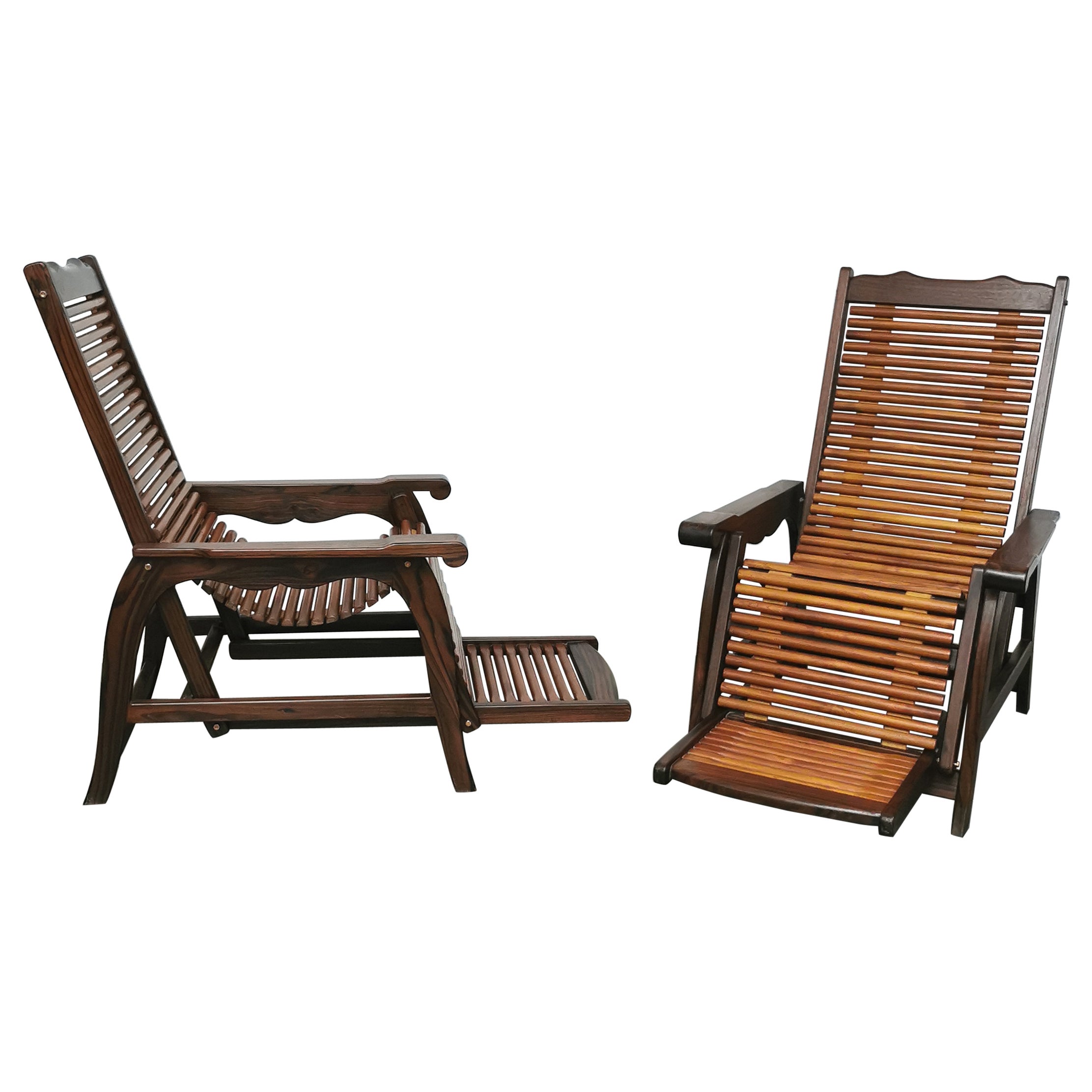 Deck Lounge Chairs Solid Wood Midcentury Italian Design 1960s Set of 2