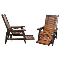 Deck Lounge Chairs Solid Wood Midcentury Italian Design 1960s Set of 2