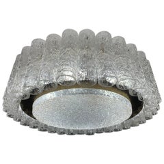 1960s German Doria Leuchten Tubular Crystal Glass and Brass Flush Mount Light