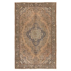 6.8x10.2 Ft Tapis vintage en laine, pêche délavée, abricot, vert menthe, vert et Brown