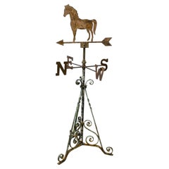 Rustic Antique Farmhouse Horse Weathervane Scrolled Stand