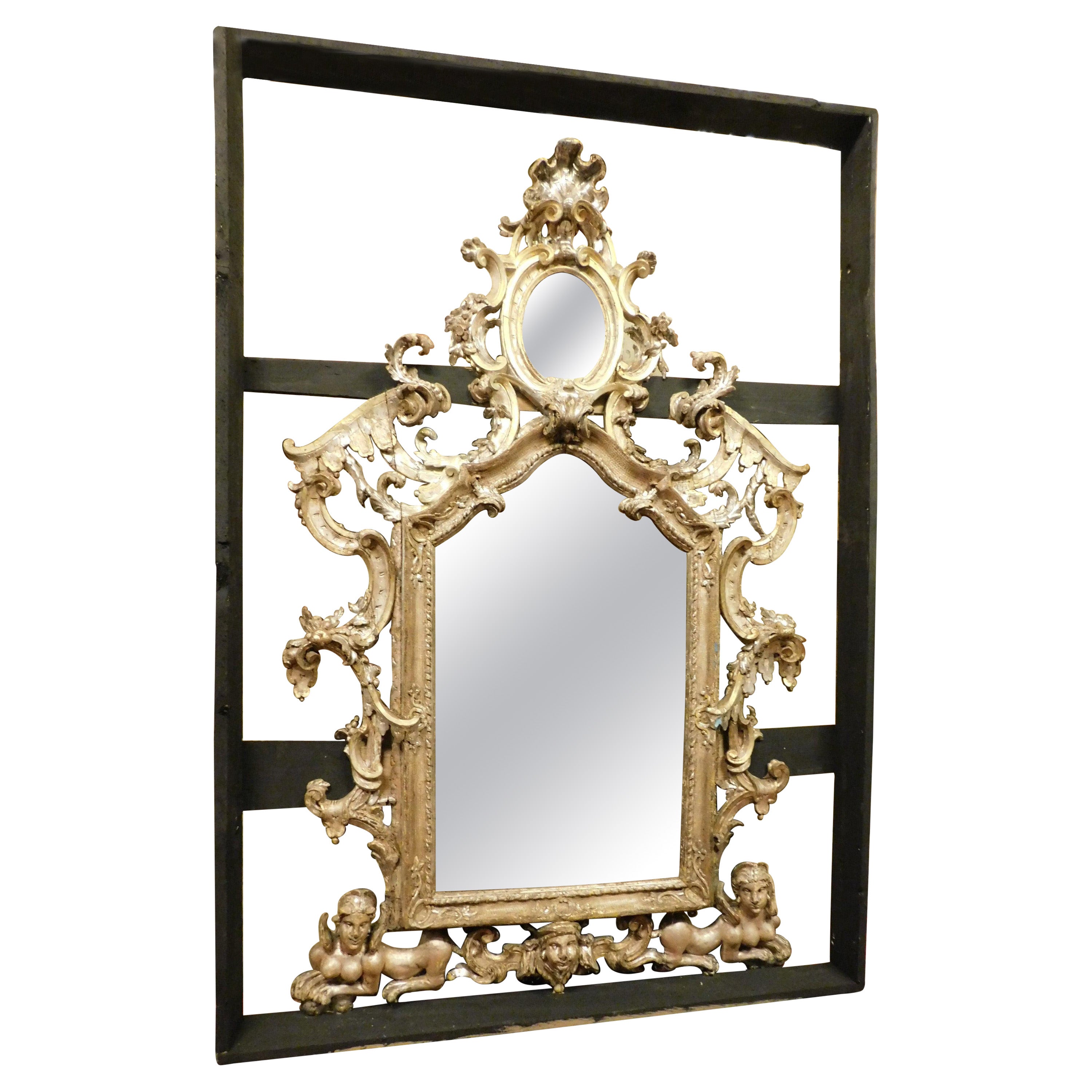 Large Richly Carved and Silvered Mirror, Naples' 700 For Sale