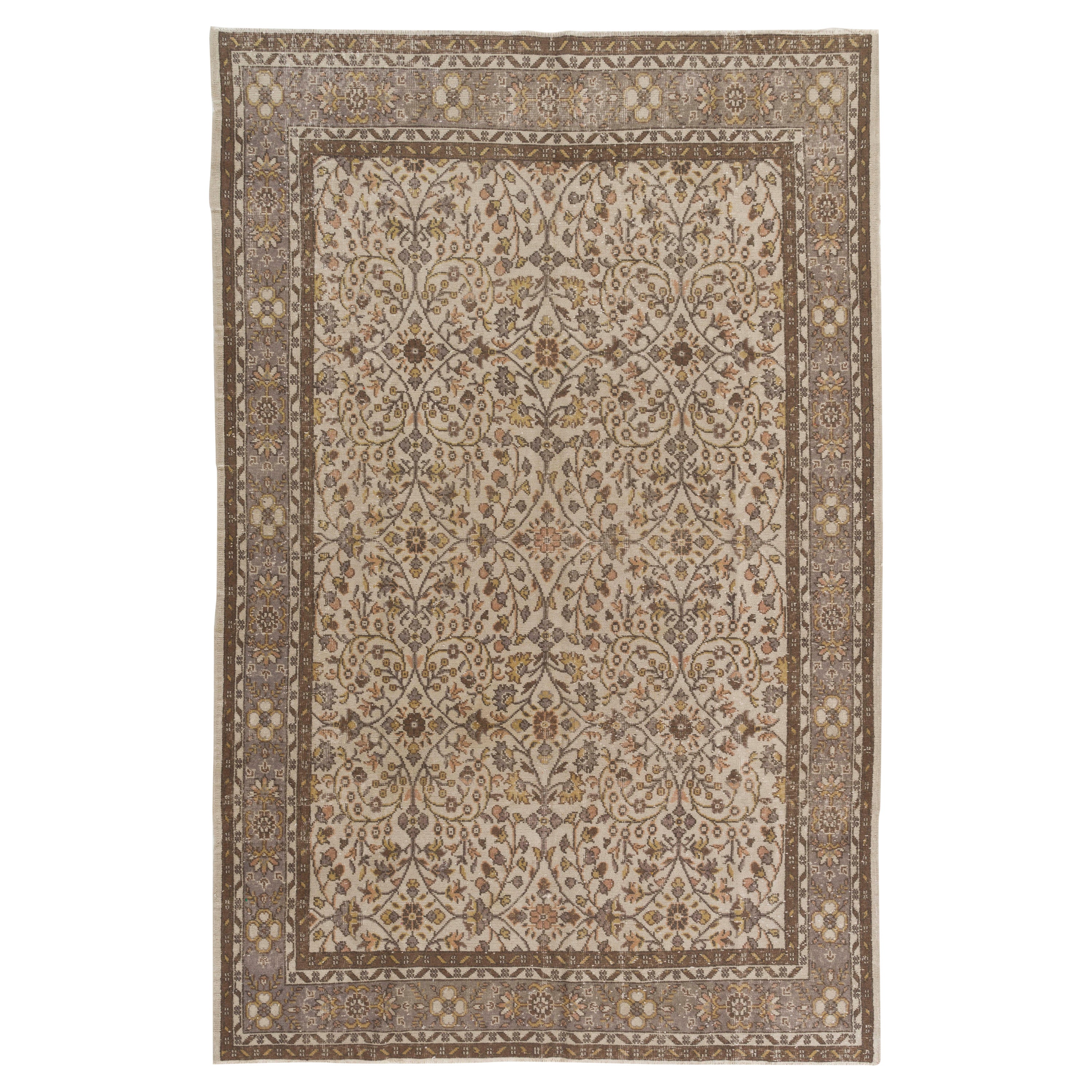 6.6.x10.2 Ft Hand-Knotted Floral Patterned Vintage Central Anatolian Wool Rug For Sale