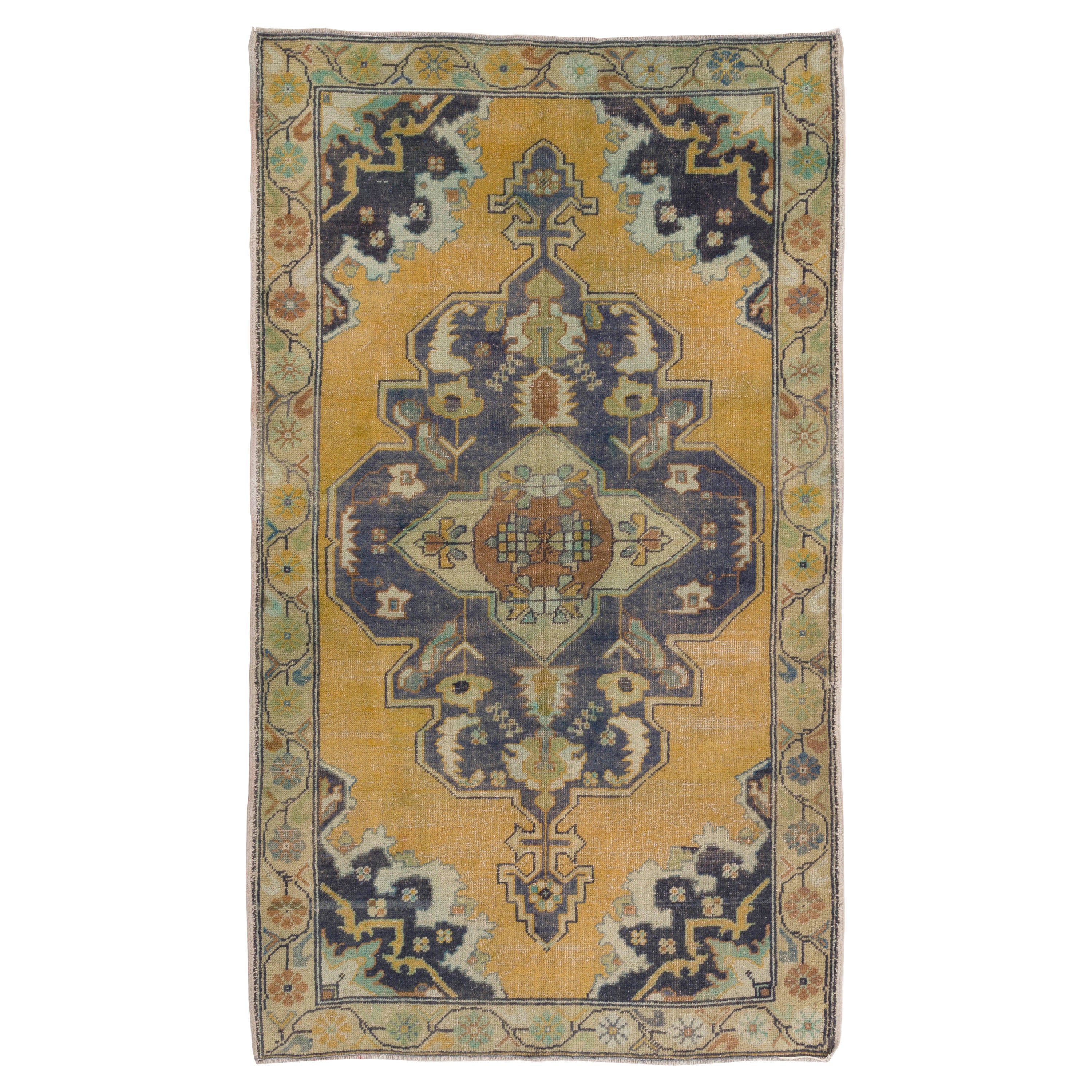 4x7.3 Ft Handmade Vintage Turkish Oushak Accent Rug, Traditional Floor Covering For Sale