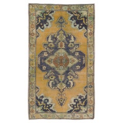 4.1x7.3 Ft HandKnotted Vintage Turkish Oushak  Rug, Traditional Floor Covering