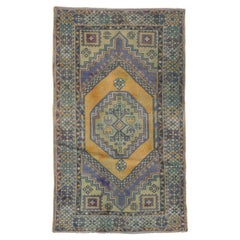3.5x6 Ft Vintage Turkish Rug, Rust, Violet Blue, Mint Green, Eggplant Colors