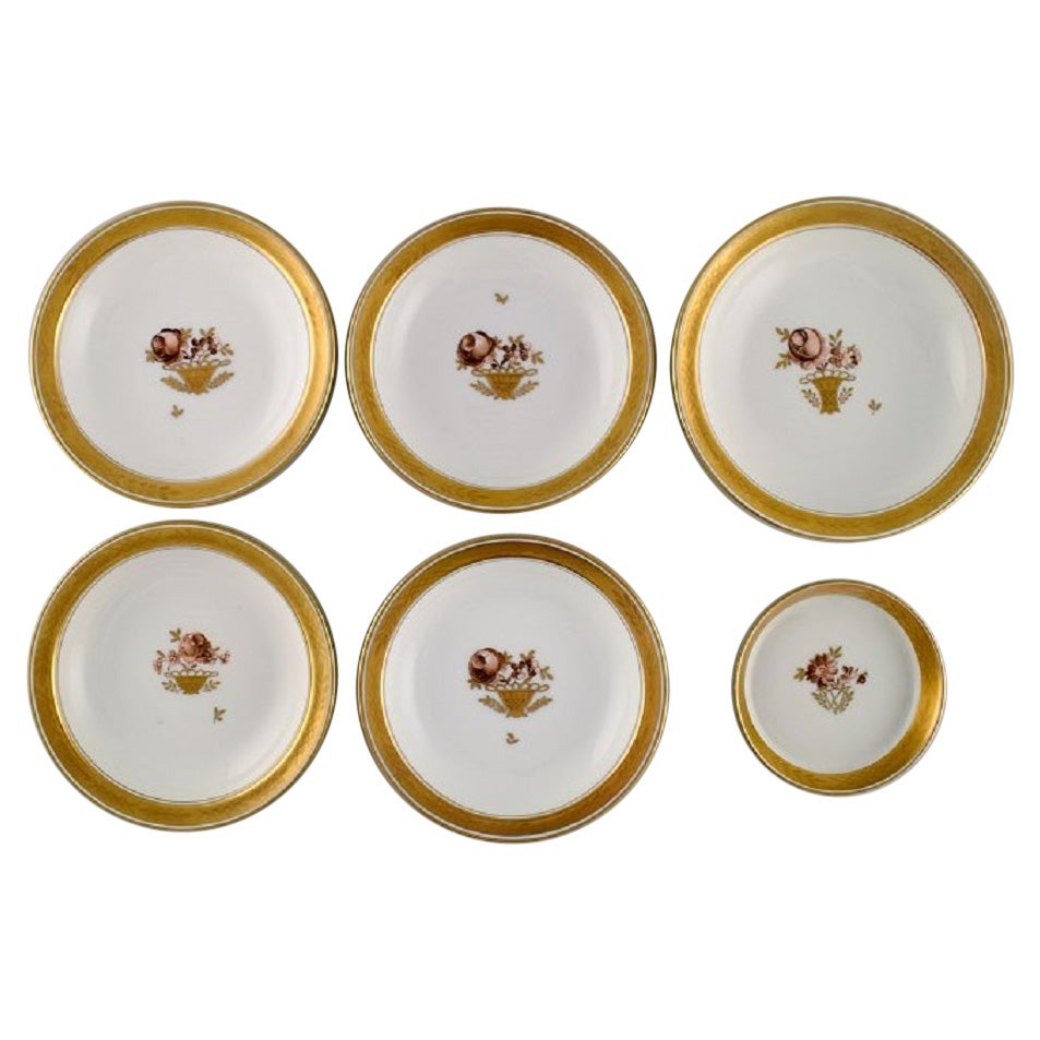 Six Royal Copenhagen Golden Basket Porcelain Bowls with Flowers For Sale