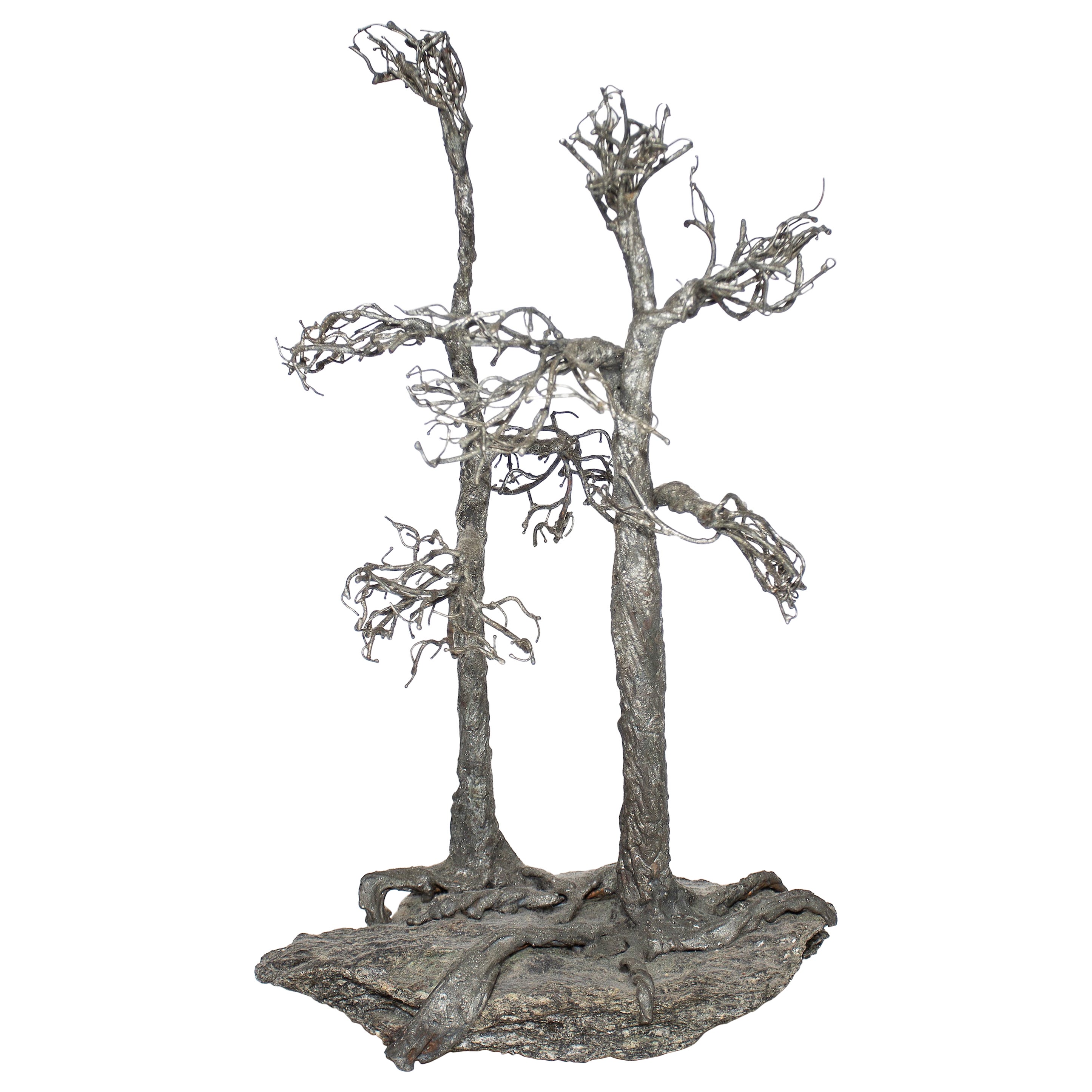 Metal Twisted Tree on a Geode Base For Sale