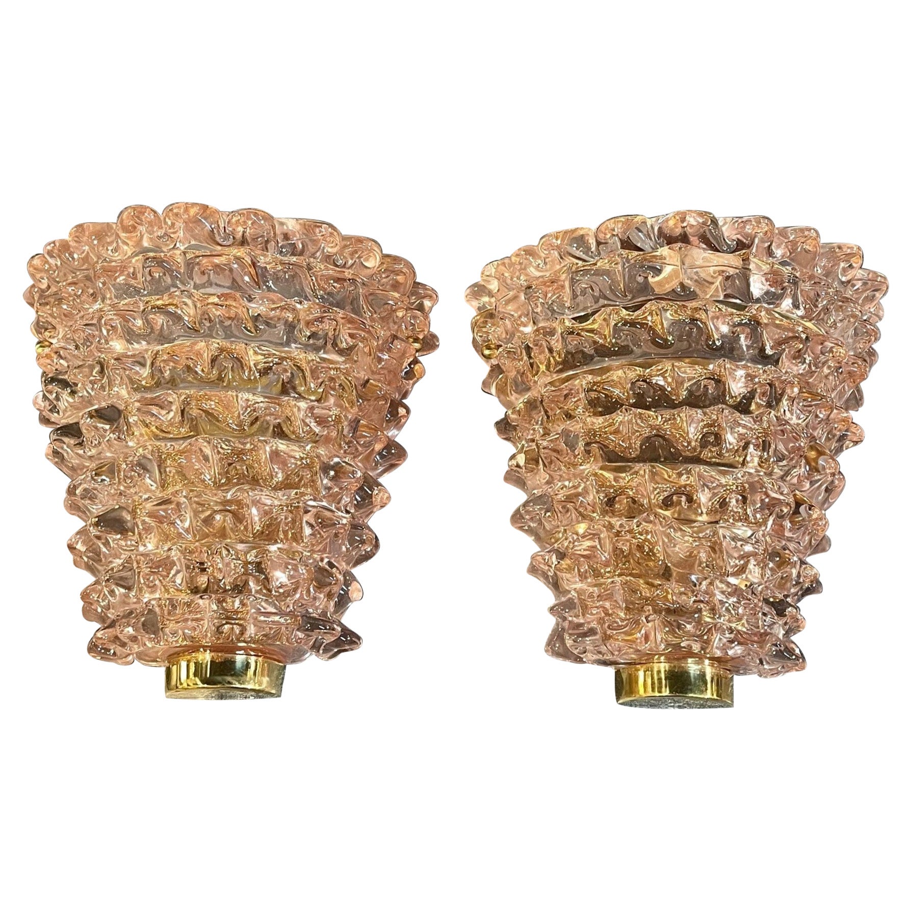 Pair of Murano Pink Glass "Rosti" Sconces For Sale