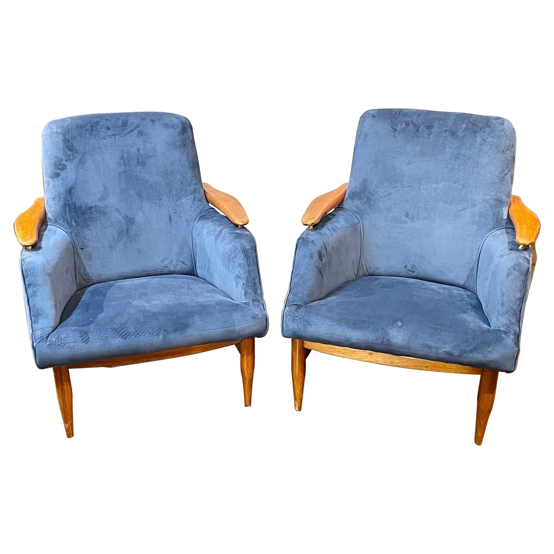 Pair of Italian Mid-Century Walnut Arm Chairs