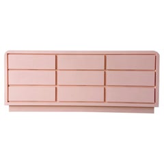 1980s Postmodern Pink Lacquer Laminate Waterfall Dresser, 9 Drawers
