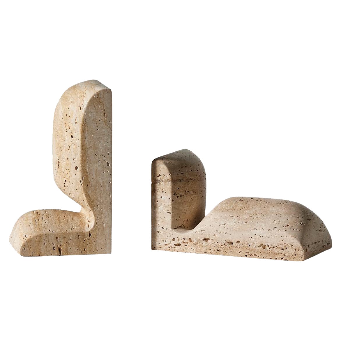 Travertine 'SLO' Book Ends by Christophe Delcourt by Collection Particulière