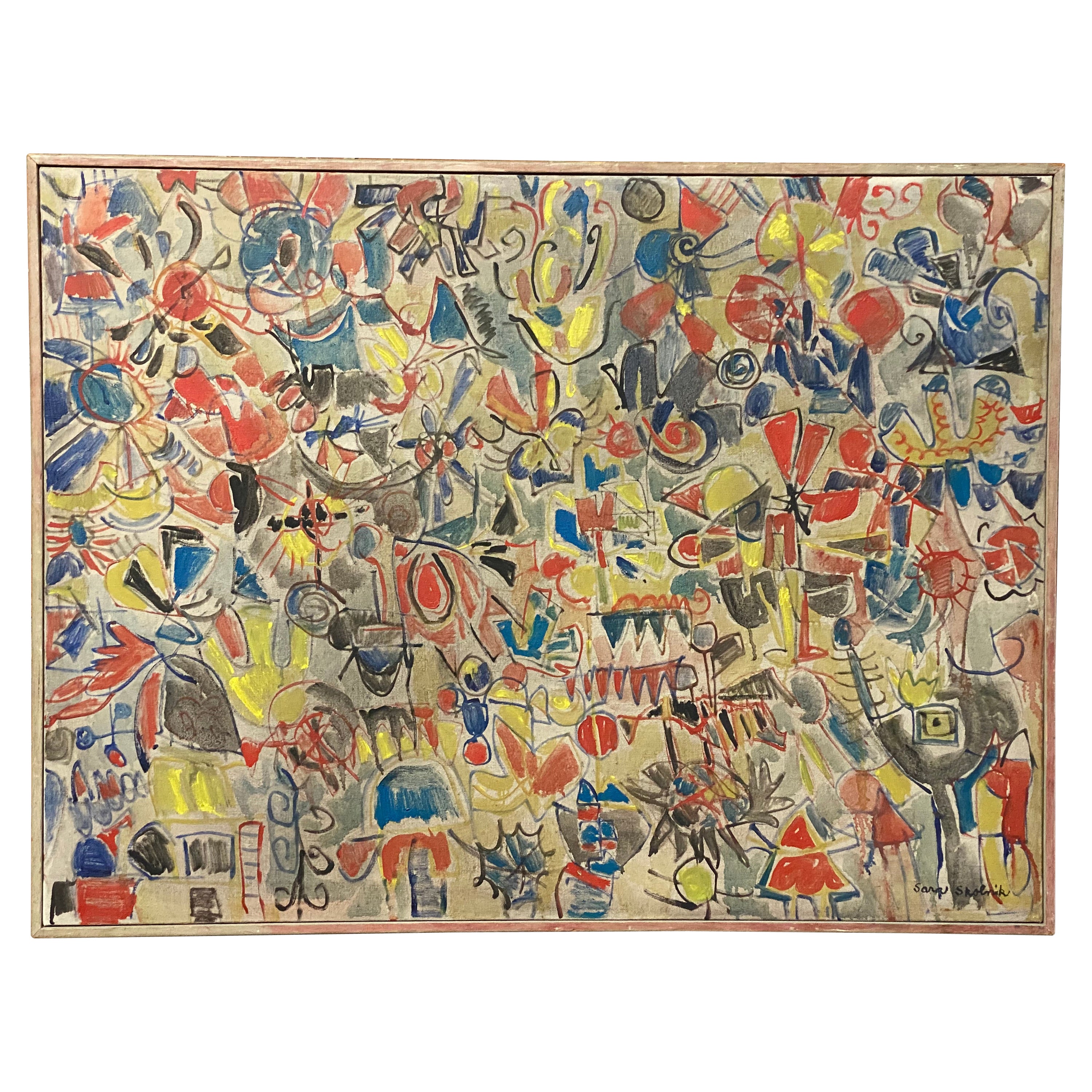 Peinture expressionniste abstraite Flight of Fancy de Sara Skolnik des années 1960