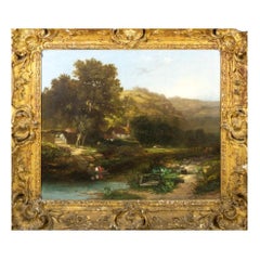 19th Century British School Oil on Canvas Painting of Rural Homestead