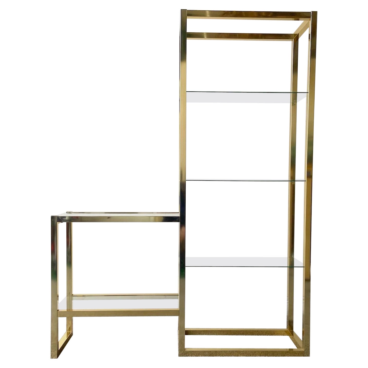 Bamboo bookcase with brass details and glass shelves, 1980s For Sale at 1stDibs