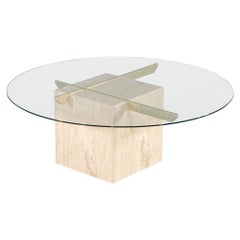 Vintage Italian Travertine and Glass Top Cocktail Table