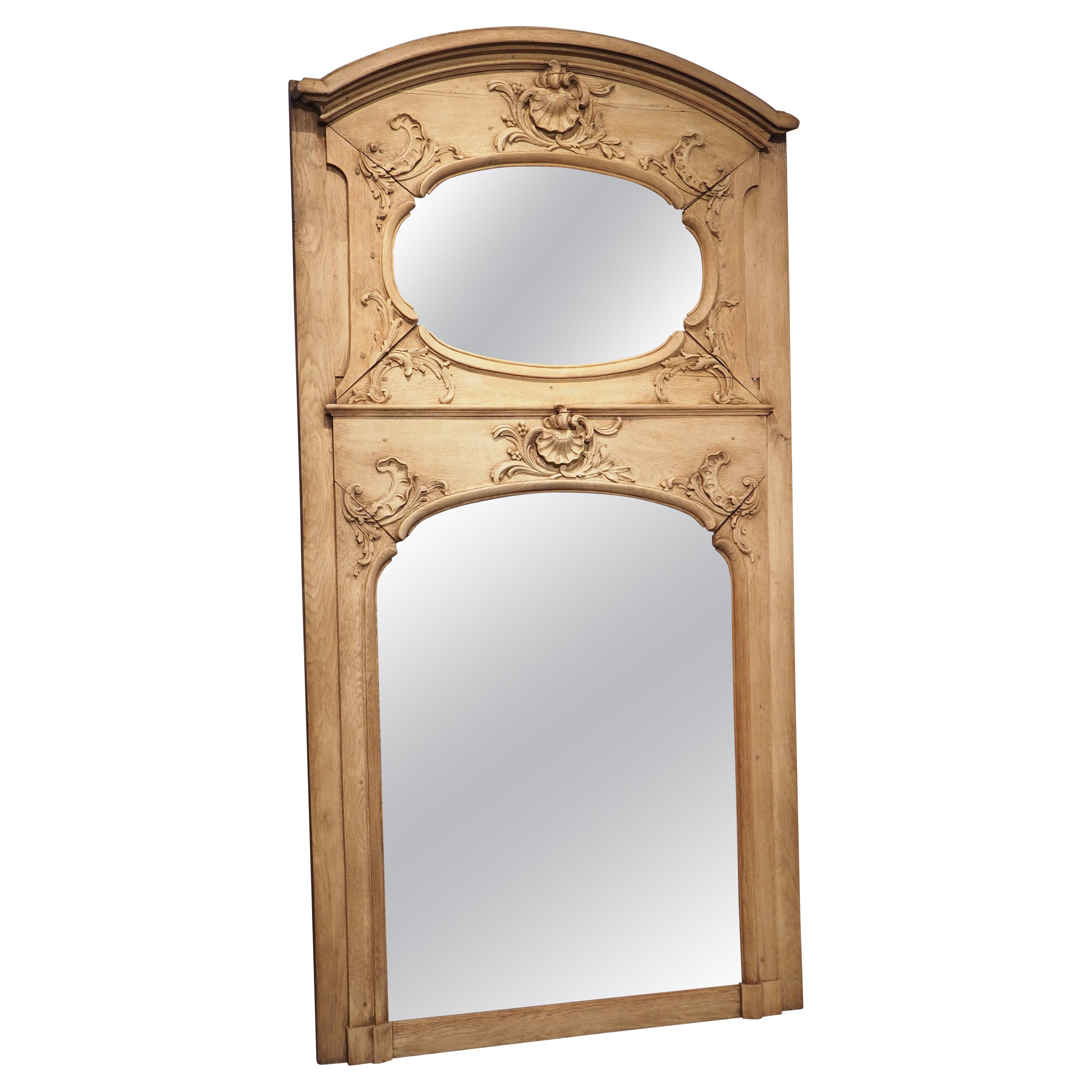 19th Century French Regence Style Bleached Oak Trumeau Mirror For Sale