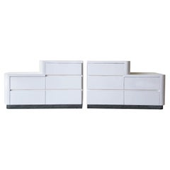 Vintage 1980s Postmodern White Lacquer Laminate Oversized Nightstands with Chrome Base