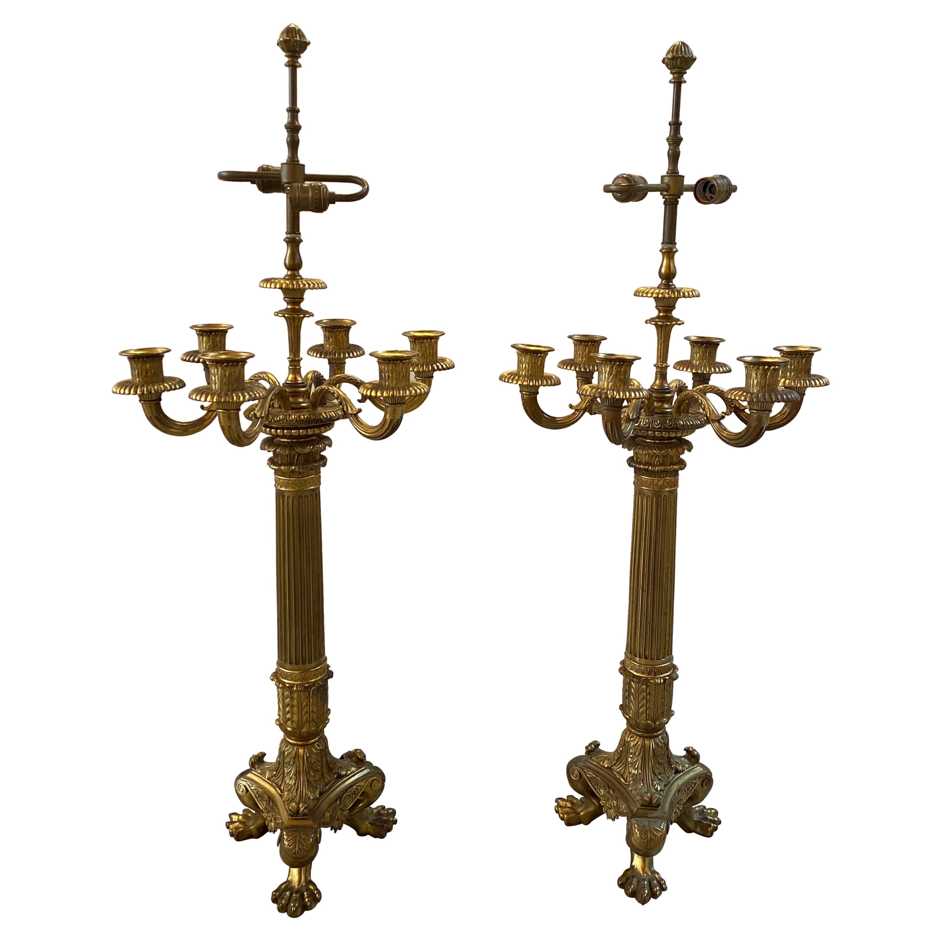 Large Pair of Bronze Candelabra Now as Lamps 19th Century