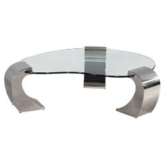 Retro Modern Stainless Steel and Glass Coffee Table