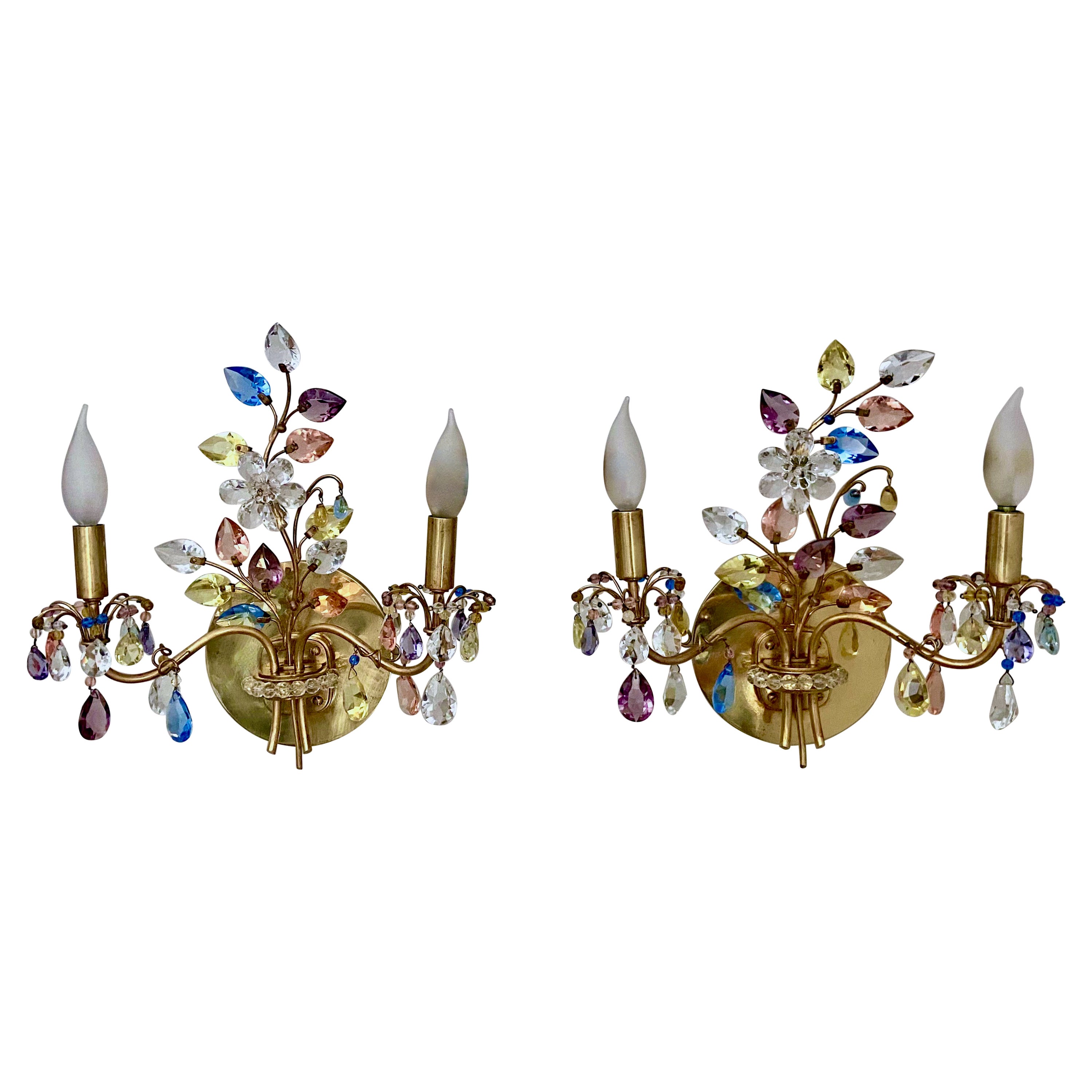 Pair of Floral Lobmeyr Wall Sconces by Oswald Haerdtl