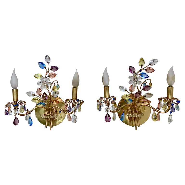 Pair of Floral Lobmeyr Wall Sconces by Oswald Haerdtl For Sale