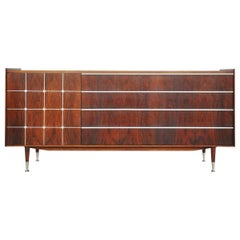 William Hinn Sideboard, Sweden 1950s, Walnut with Inlaid Aluminium