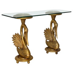 Gilded Carved Wood Swan Console Table