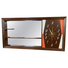 Turner Mfg. Co. Walnut Mirrored Curio Shelf Wall Clock, 1960s