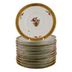 Twelve Royal Copenhagen Golden Basket Cake Plates in Hand-Painted Porcelain