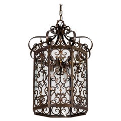 Large Spanish Revival Octagonal Iron Scroll Lantern