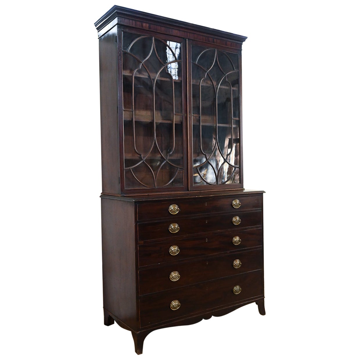 George III Mahogany Astral Glazed Secretaire Bookcase For Sale