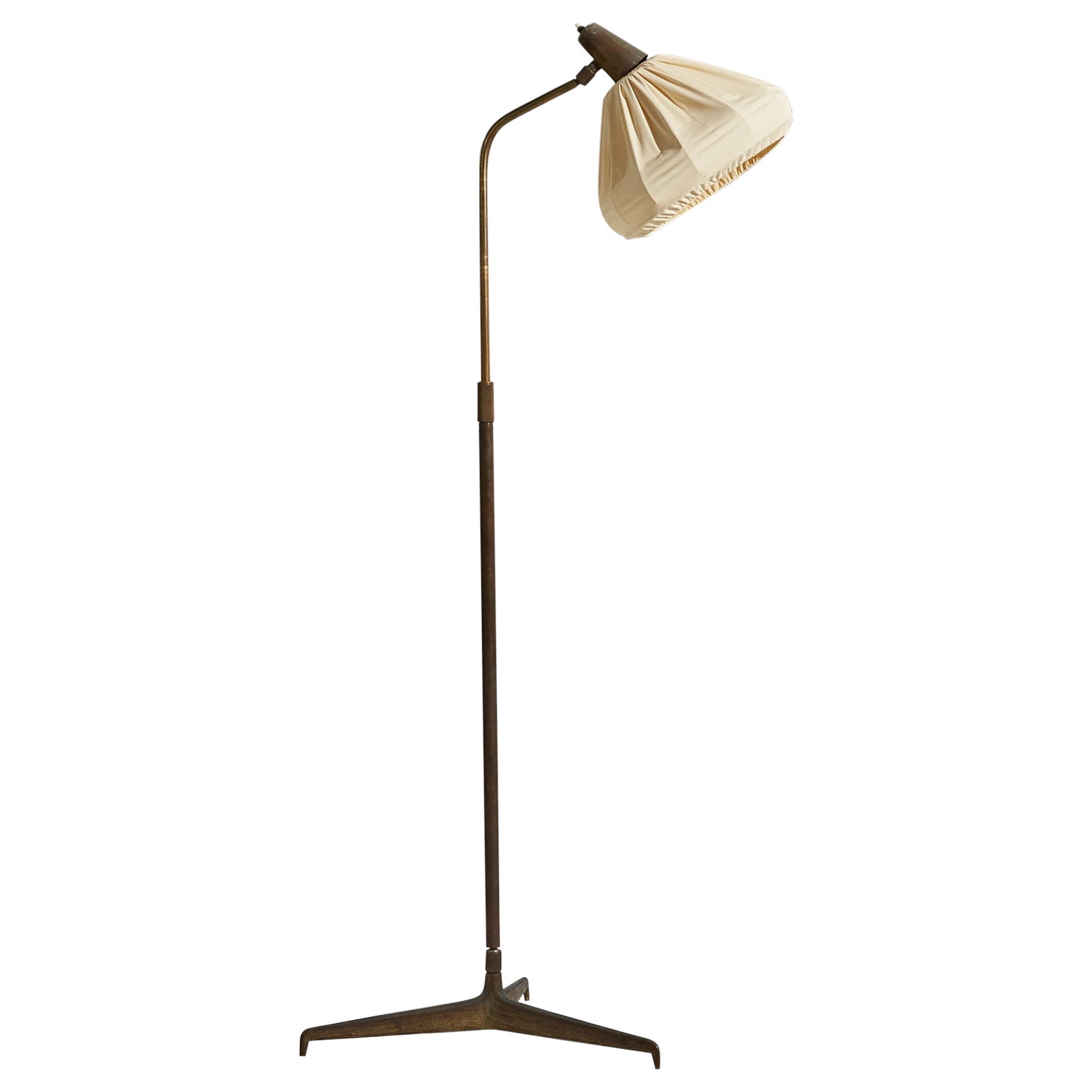 Giuseppe Ostuni, Floor Lamp, Brass, Fabric, Italy, 1950s