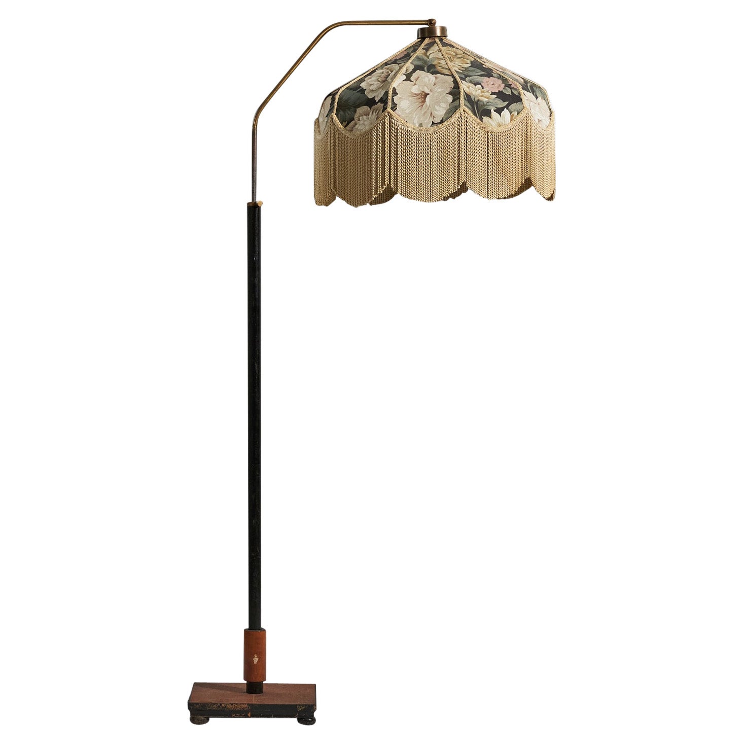 Swedish Designer, Floor Lamp, Wood, Metal, Fabric, Sweden, 1930s