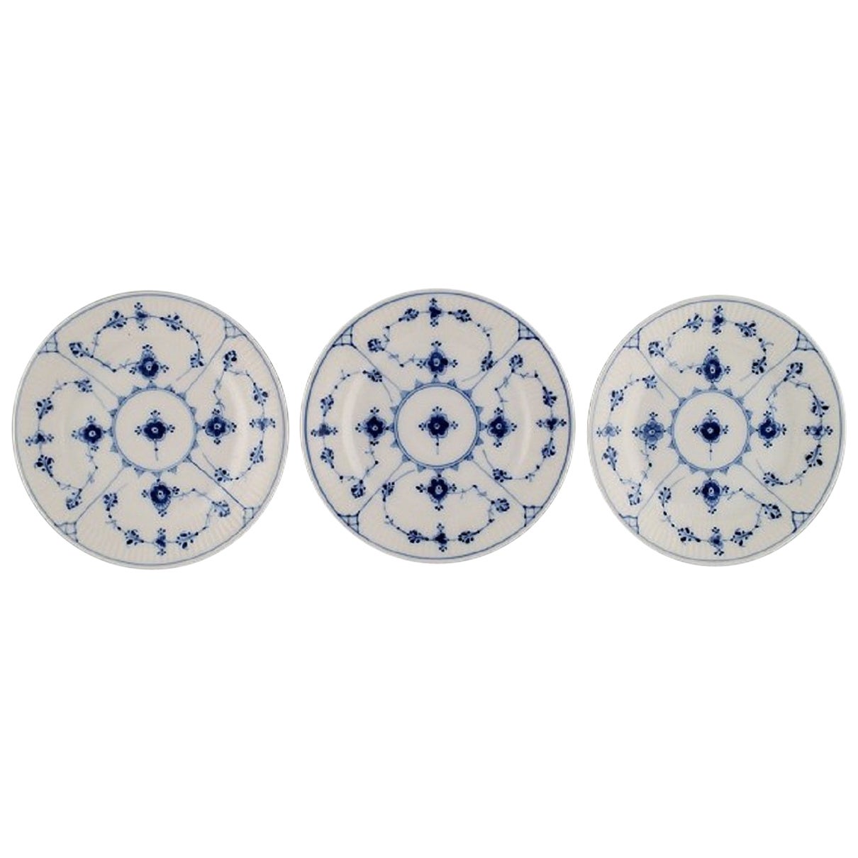 Three Royal Copenhagen Blue Fluted Plain Side Plates in Hand-Painted Porcelain